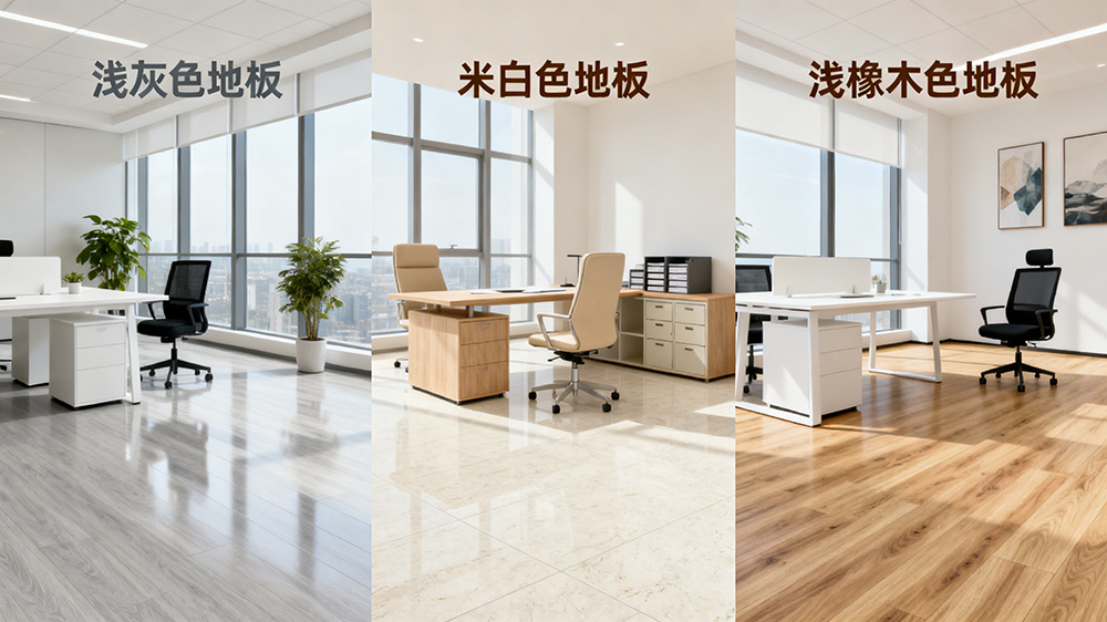 辦公室淺色系地板（淺灰、米白、淺橡木色）