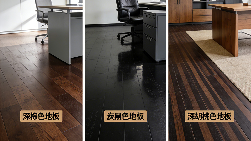 辦公室深色系地板（深棕、炭黑、深胡桃色）