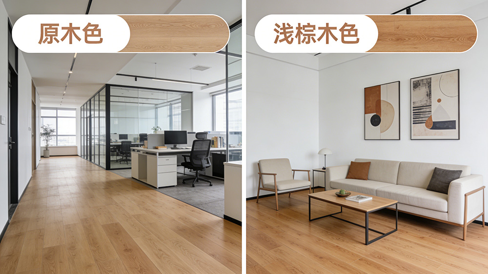 辦公室中性色系地板（原木色、淺棕木色）